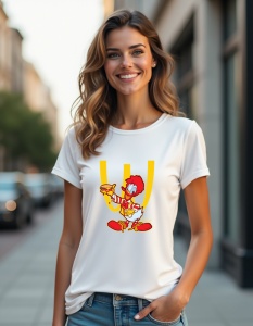 Tricou personalizat pentru dama din bumbac 100% - WcDonalds Duck, parodie, fast food, desen animat, amuzant