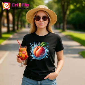 Tricou Piersica si stropi racoritori, Fructe, Copii | Dama, culoare negru - Img 9