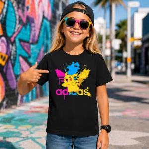 Tricou Pikachu Pokemon Vopsea Improscata Logo Roz Urban Street Art, din bumbac 100%, tricou negru, Copii | Dama | Barbat - Img 7