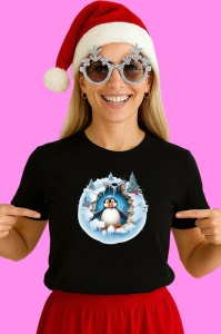 Tricou Pinguin Cu Fundal Alb Si Zapada Craciun, din bumbac 100% Copii | Dama | Barbat - Img 3
