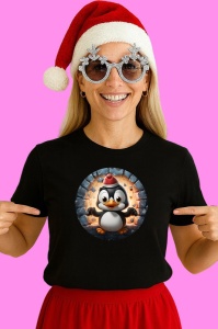 Tricou Pinguin Mic Mos Craciun, din bumbac 100% Copii | Dama | Barbat - Img 3