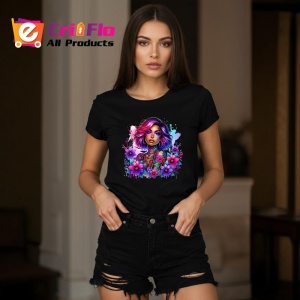 Tricou Pink hair tattoo girl floral power, fata cu par roz si putere florala, Copii | Dama | Barbat , tricou negru - Img 8