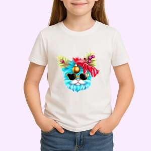Tricou Pisica albastra cu fundita si globuri roz Copii | Dama | Barbat