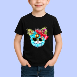 Tricou Pisica albastra cu fundita si globuri roz Copii | Dama | Barbat, culoare negru - Img 4