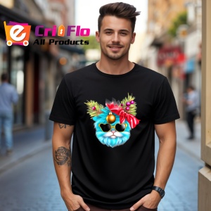 Tricou Pisica albastra cu fundita si globuri roz Copii | Dama | Barbat, culoare negru - Img 6