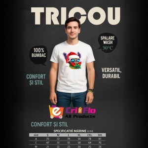 Tricou Pisica Craciun cu ochelari si fundal alb pur Copii | Dama | Barbat - Img 7