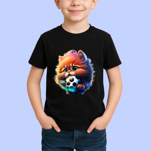 Tricou Pisica cu blana lunga tinand minge alb negru Copii | Dama | Barbat, culoare negru - Img 4
