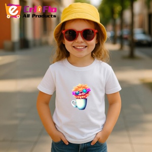 Tricou Pisica cu cana alba si flori colorate in par Copii | Dama | Barbat - Img 11