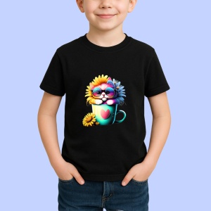 Tricou Pisica cu cana de cafea si ochelari albastri Copii | Dama | Barbat, culoare negru - Img 4