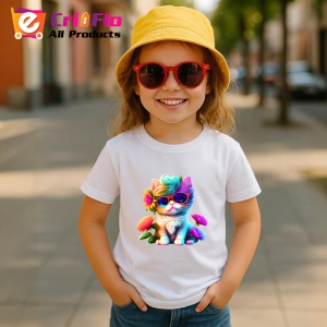 Tricou Pisica cu flori si ochelari mari fundal negru Copii | Dama | Barbat - Img 11
