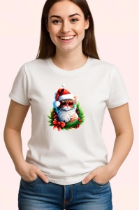 Tricou Pisica cu fundita Craciun si cadou in spate Copii | Dama | Barbat - Img 3
