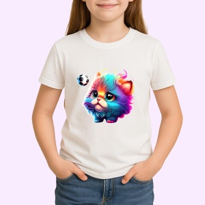 Tricou Pisica curcubeu pufoasa cu minge de fotbal Copii | Dama | Barbat