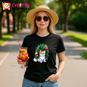 Tricou Pisica decorata cu globuri si ochelari de soare Copii | Dama | Barbat, culoare negru - Img 8