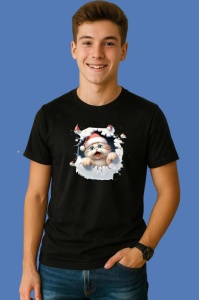 Tricou Pisica Draguta Cu Zapada Craciun, din bumbac 100% Copii | Dama | Barbat - Img 2