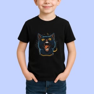 Tricou Pisica neagra tipand cu fundal alb intens Copii | Dama | Barbat, culoare negru - Img 4