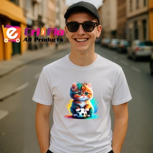 Tricou Pisica portocalie cu minge alb negru arta jucausa colorata Copii | Dama | Barbat - Img 5