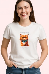 Tricou Pisica Portocalie Fluffy, din bumbac 100%, tricou alb, Dama | Barbat