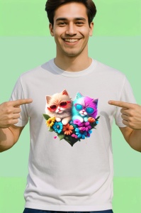 Tricou Pisici indragostite cu ochelari si inima roz violet Copii | Dama | Barbat - Img 2
