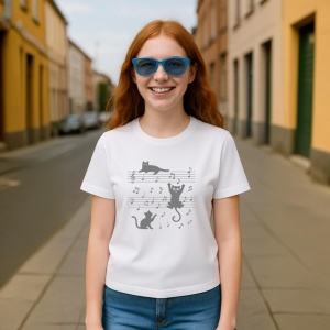 Tricou pisici si note muzicale - Copii | Dama | Barbat - Img 3