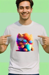 Tricou Pisicuta cu blana curcubeu si cana fundal galben Copii | Dama | Barbat - Img 2