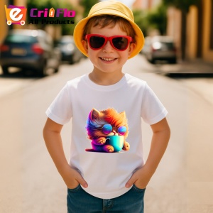 Tricou Pisicuta cu blana curcubeu si cana fundal galben Copii | Dama | Barbat - Img 10