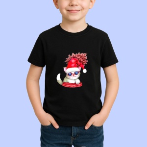 Tricou Pisicuta cu caciula pufoasa si fular rosu Copii | Dama | Barbat, culoare negru - Img 4