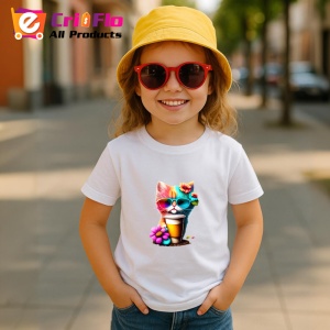 Tricou Pisicuta cu cana cafea si flori mov galbene Copii | Dama | Barbat - Img 11