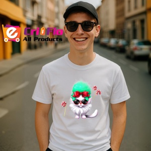 Tricou Pisicuta cu fundita rosu si baston zahar verde Copii | Dama | Barbat - Img 5
