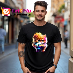 Tricou Pisicuta cu ochelari si minge colorata stil graffiti Copii | Dama | Barbat, culoare negru - Img 5
