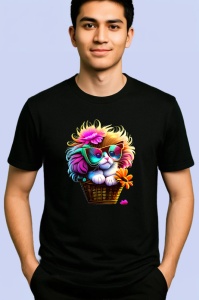 Tricou Pisicuta in cos cu ochelari si floare roz Copii | Dama | Barbat, culoare negru - Img 2
