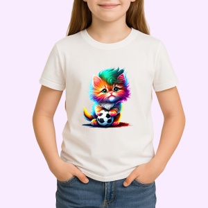 Tricou Pisicuta multicolora cu minge de fotbal si ochi mari Copii | Dama | Barbat - Img 4