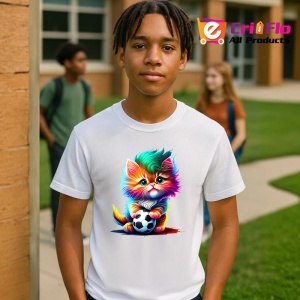 Tricou Pisicuta multicolora cu minge de fotbal si ochi mari Copii | Dama | Barbat - Img 5