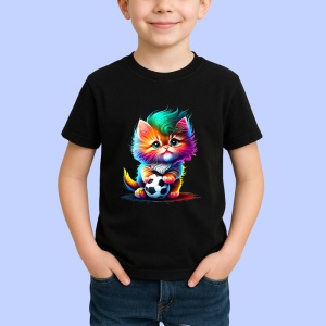 Tricou Pisicuta multicolora cu minge de fotbal si ochi mari Copii | Dama | Barbat, culoare negru - Img 4