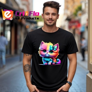 Tricou Pisicuta pufoasa cu flori si fundita imagine vesela Copii | Dama | Barbat, culoare negru - Img 5