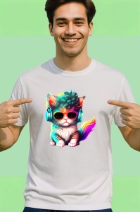 Tricou Pisicuta tigrata cu ochelari si flori in par Copii | Dama | Barbat - Img 2