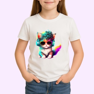 Tricou Pisicuta tigrata cu ochelari si flori in par Copii | Dama | Barbat - Img 3
