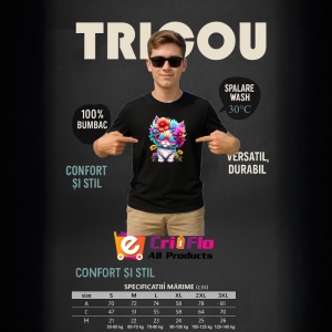 Tricou Pisicuta turcoaz cu flori si ochelari colorati Copii | Dama | Barbat, culoare negru - Img 6