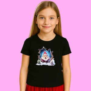 Tricou Pitic Craciun Cu Fundal Albastru Si Braduti, din bumbac 100% Copii | Dama | Barbat - Img 2