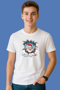 Tricou Pitic Craciun Cu Fundal Albastru Si Zambet Mare, din bumbac 100% Copii | Dama | Barbat