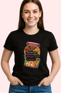 Tricou Pizza Confusing Shape Design, Copii | Dama | Barbat, culoare negru - Img 3