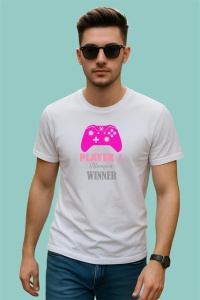 Tricou Player 1 Always Winner Controller Roz Jocuri, din bumbac 100% , tricou alb pentru Copii | Dama | Barbat - Img 3