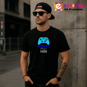 Tricou Player 2 Always Loser Controller Albastru Jocuri, din bumbac 100%, tricou negru Copii | Dama | Barbat - Img 6
