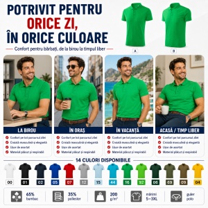 Tricou Polo Bărbat Malfini F03 Pique Polo Free, Stil Tip Tommy, 65% Bumbac, 200 g/m², Guler Polo, Label Free, 14 Culori, Mărimi S–3XL - Img 5