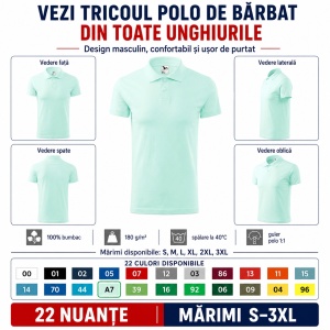 Tricou Polo Bărbat Malfini Single J. 202, 100% Bumbac, 180 g/m², Guler Polo 1:1, Finisaj cu Silicon, 22 Culori, Mărimi S–3XL - Img 5