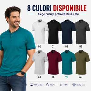 Tricou Polo Bărbați Malfini 273 Diamond, 100% Bumbac, 215 g/m², Guler Tip Bomber, 8 Culori
