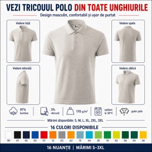 Tricou Polo Bărbați Malfini Cotton 212, 100% Bumbac, 170 g/m², Guler Polo, 16 Culori, Mărimi S-3XL - Img 7