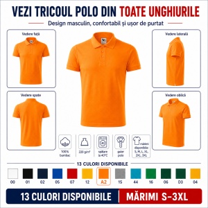 Tricou Polo Bărbați Malfini Cotton Heavy 215, 100% Bumbac, 220 g/m², Guler Polo, Mărimi S-3XL, 13 Culori - Img 3