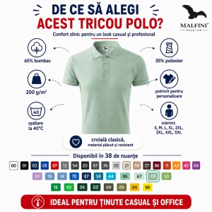Tricou Polo Bărbați Malfini Pique Polo – , 38 Culori, Mărimi S-5XL, 65% Bumbac - Img 2