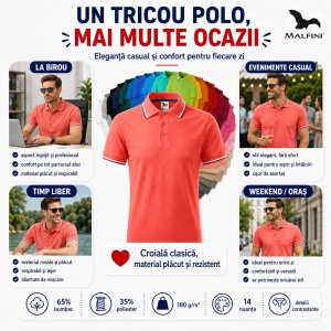 Tricou polo bărbați Malfini Premium, model Focus 232, material plăcut și rezistent, 65% bumbac, 35% poliester, ideal casual și office - Img 7