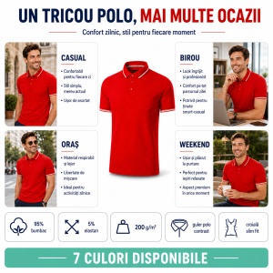 Tricou Polo Bărbați Malfini Premium Perfection Plain, 95% Bumbac, 5% Elastan, Slim Fit, 200 g/m², Guler Contrast - Img 7